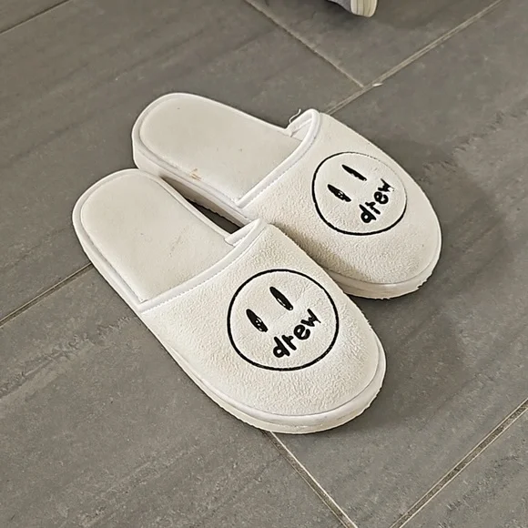 drew house Shoes Drew House White Smiley Face Logo Slippers